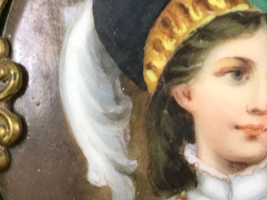 Framed Vintage Hand Painted Porcelain Portrait Of Woman [Photo 9]