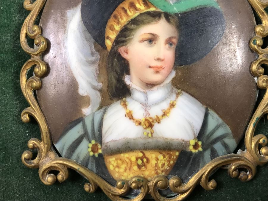 Framed Vintage Hand Painted Porcelain Portrait Of Woman [Photo 5]