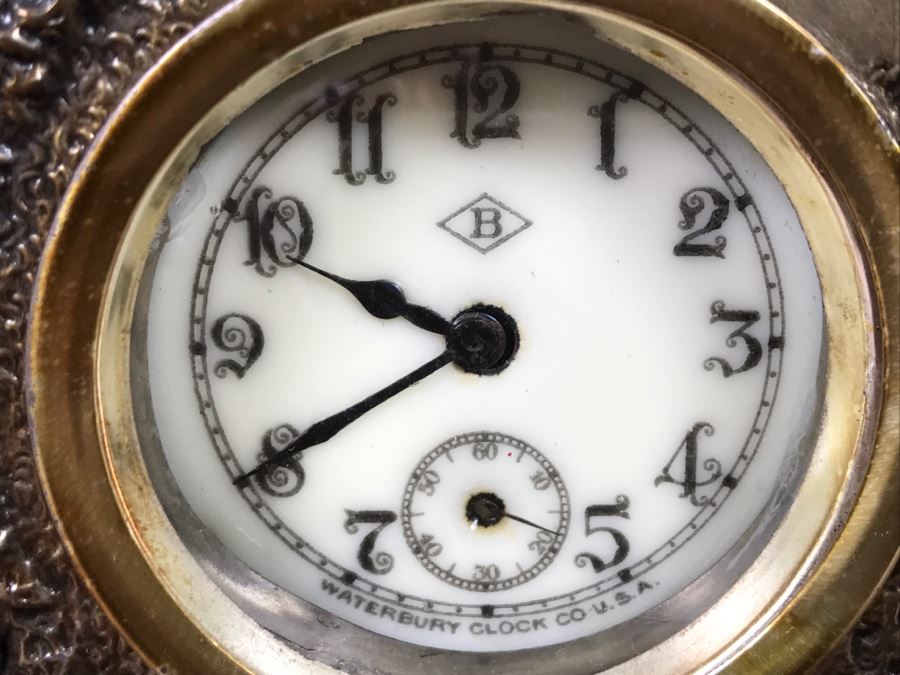 Old Metal Relief Clock Case By W. B. Mfg Co 556 With Porcelain Face Waterbury Clock Co Clock Face - Not Working [Photo 4]