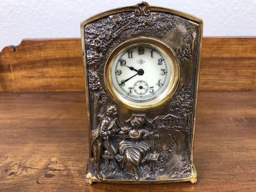Old Metal Relief Clock Case By W. B. Mfg Co 556 With Porcelain Face Waterbury Clock Co Clock Face - Not Working [Photo 3]