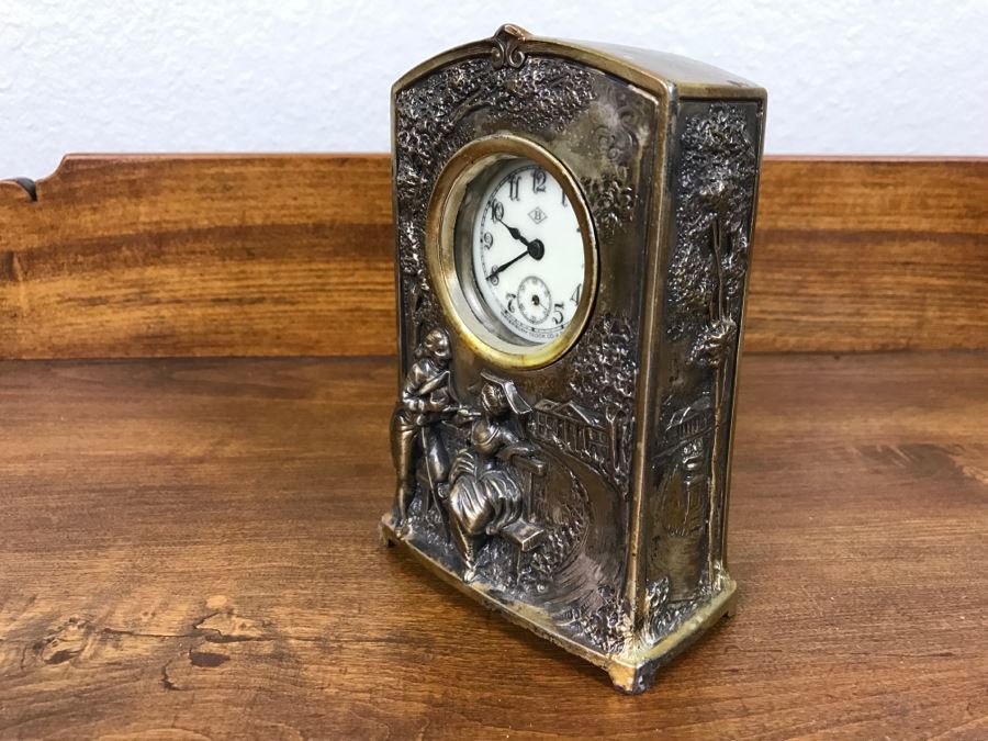 Old Metal Relief Clock Case By W. B. Mfg Co 556 With Porcelain Face Waterbury Clock Co Clock Face - Not Working [Photo 1]