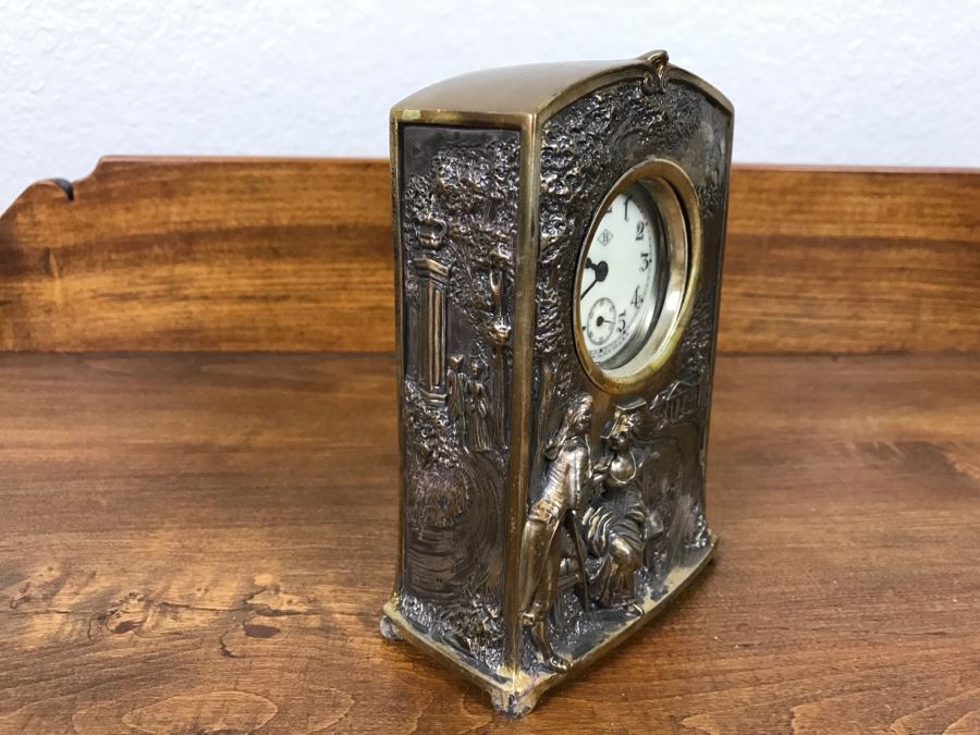 Old Metal Relief Clock Case By W. B. Mfg Co 556 With Porcelain Face Waterbury Clock Co Clock Face - Not Working [Photo 8]