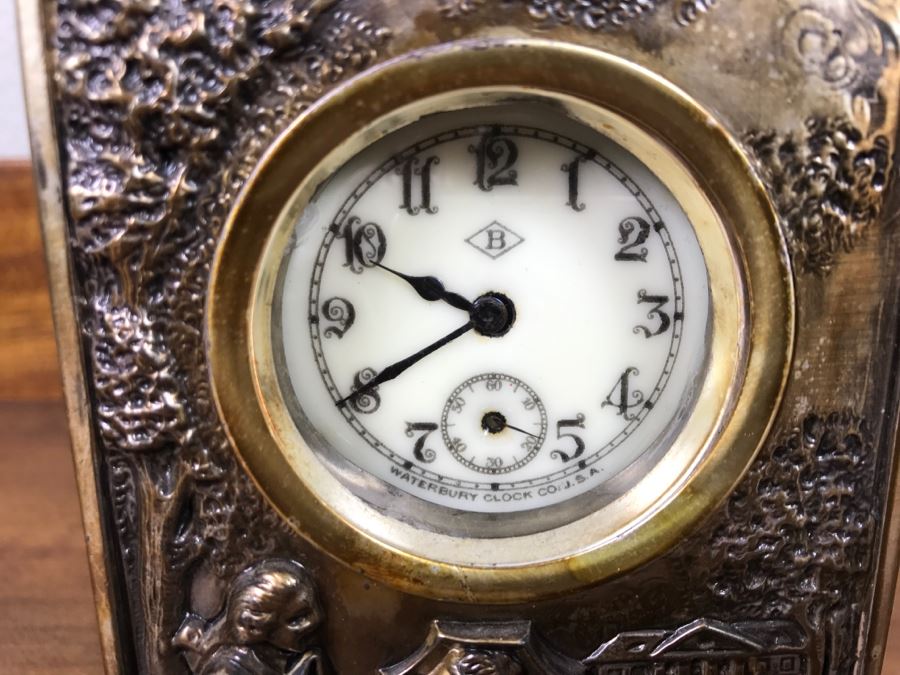 Old Metal Relief Clock Case By W. B. Mfg Co 556 With Porcelain Face Waterbury Clock Co Clock Face - Not Working [Photo 6]