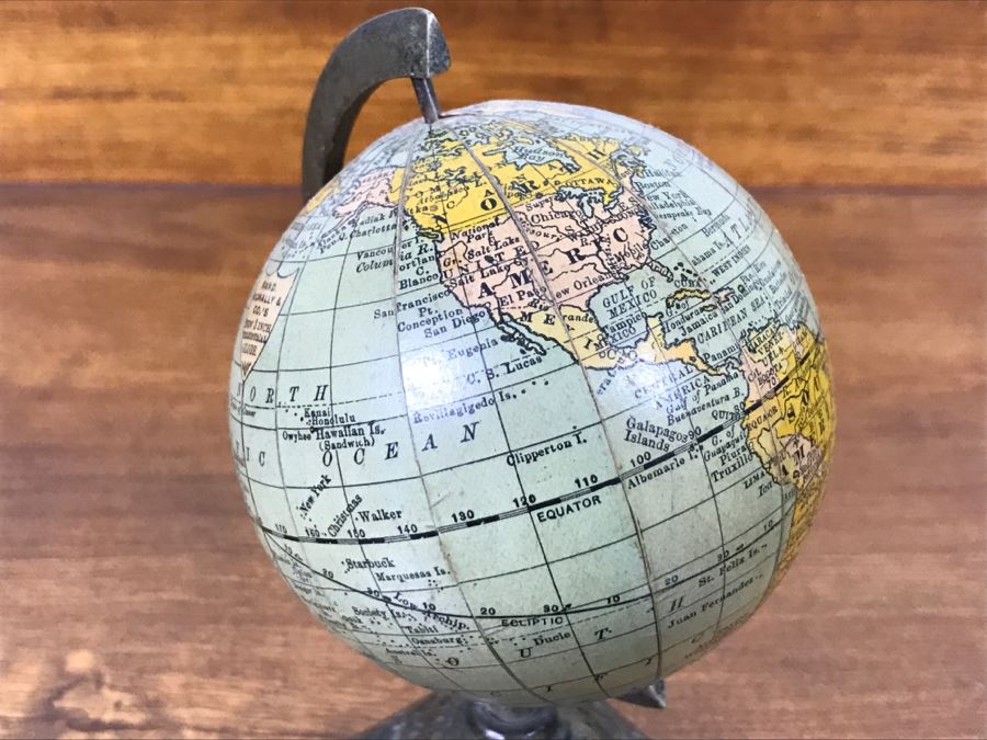 Vintage Rand Mcnally & Co Miniature New 3 Inch Terrestrial Globe With Metal Stand [Photo 5]
