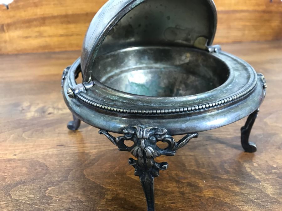 Ornate Silver On Copper Footed Round Bowl With Chased Design And Hinged Cover Polish Warsaw Stamped B. Henneberg Warszawa 2500 [Photo 17]