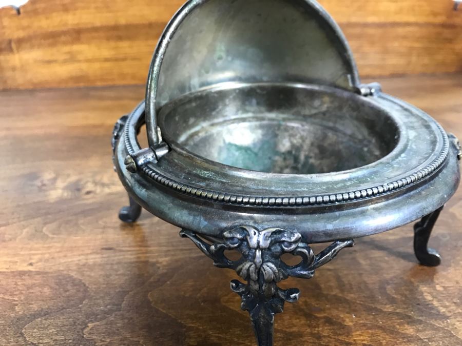 Ornate Silver On Copper Footed Round Bowl With Chased Design And Hinged Cover Polish Warsaw Stamped B. Henneberg Warszawa 2500 [Photo 16]