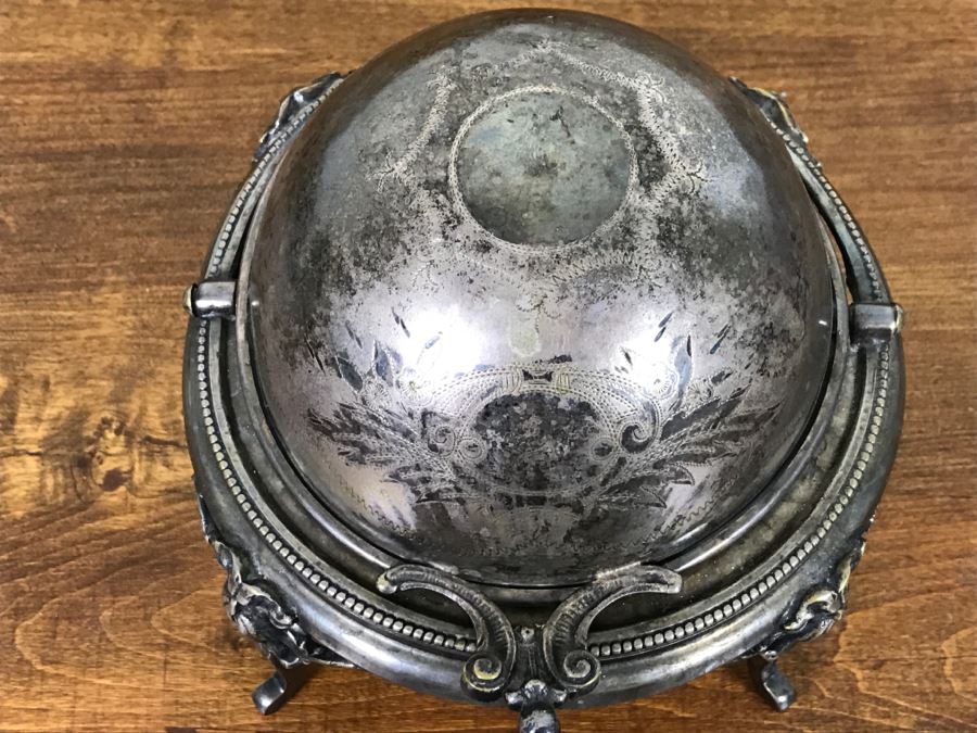 Ornate Silver On Copper Footed Round Bowl With Chased Design And Hinged Cover Polish Warsaw Stamped B. Henneberg Warszawa 2500 [Photo 6]