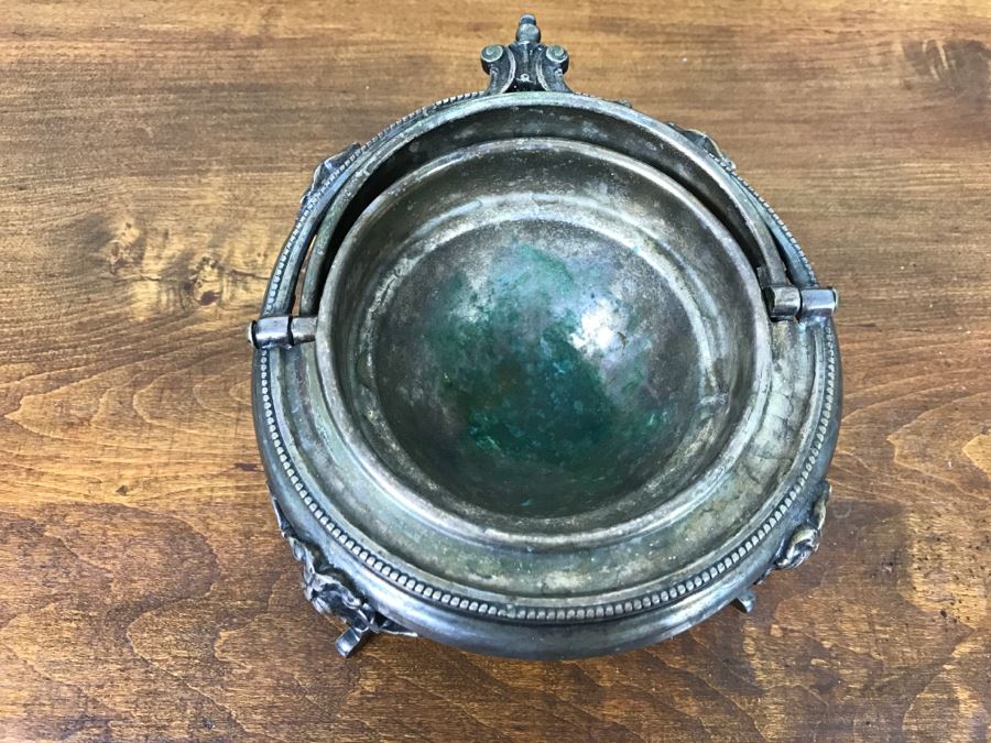 Ornate Silver On Copper Footed Round Bowl With Chased Design And Hinged Cover Polish Warsaw Stamped B. Henneberg Warszawa 2500 [Photo 13]