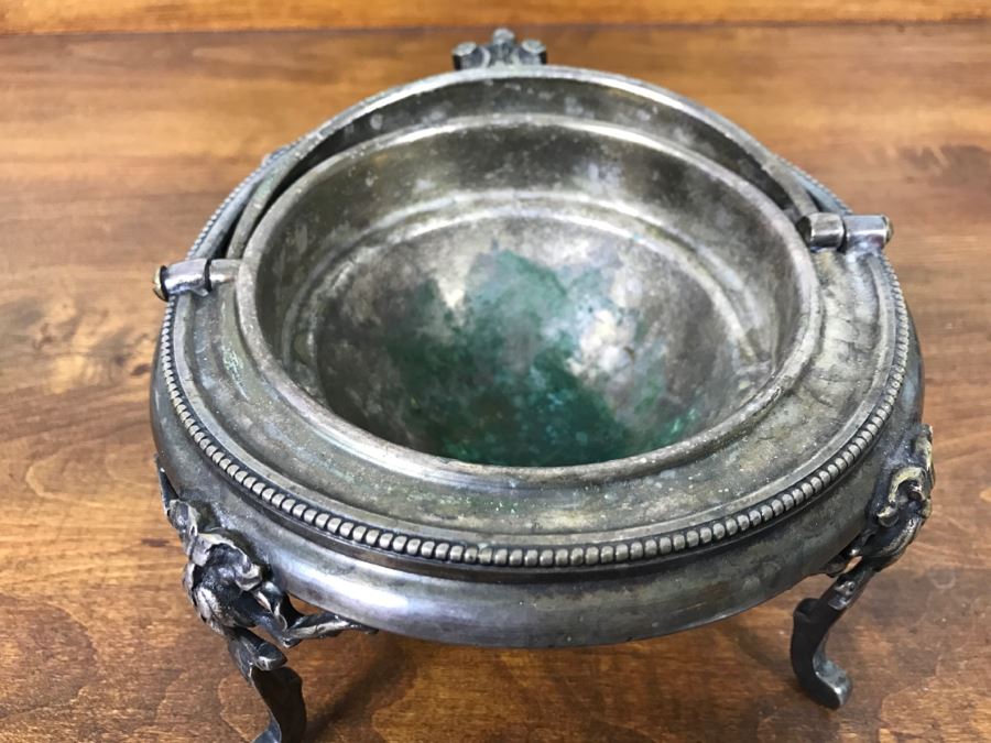 Ornate Silver On Copper Footed Round Bowl With Chased Design And Hinged Cover Polish Warsaw Stamped B. Henneberg Warszawa 2500 [Photo 15]