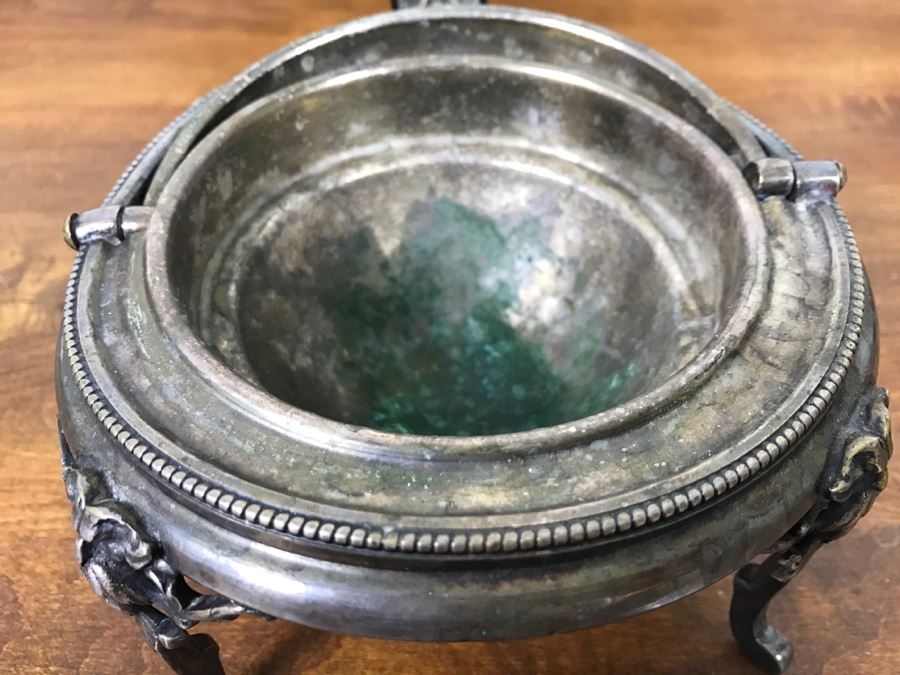 Ornate Silver On Copper Footed Round Bowl With Chased Design And Hinged Cover Polish Warsaw Stamped B. Henneberg Warszawa 2500 [Photo 14]