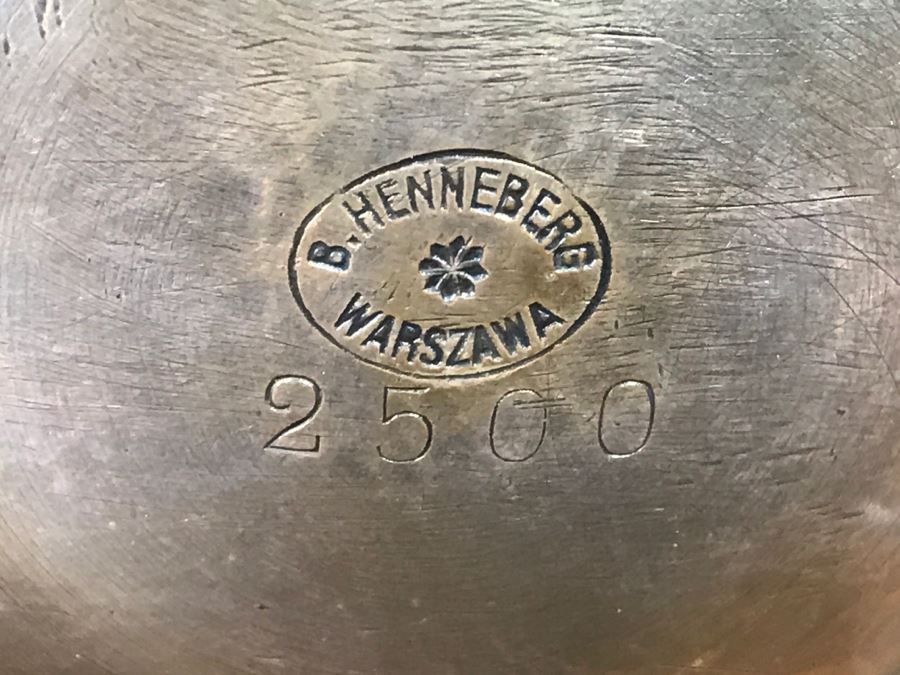 Ornate Silver On Copper Footed Round Bowl With Chased Design And Hinged Cover Polish Warsaw Stamped B. Henneberg Warszawa 2500 [Photo 3]