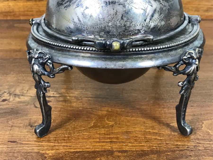 Ornate Silver On Copper Footed Round Bowl With Chased Design And Hinged Cover Polish Warsaw Stamped B. Henneberg Warszawa 2500 [Photo 4]