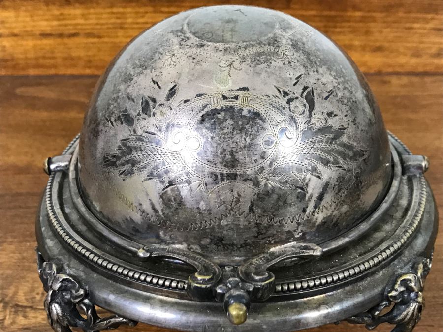 Ornate Silver On Copper Footed Round Bowl With Chased Design And Hinged Cover Polish Warsaw Stamped B. Henneberg Warszawa 2500 [Photo 5]
