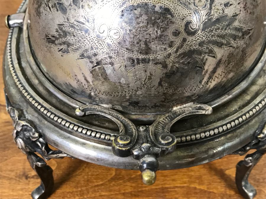 Ornate Silver On Copper Footed Round Bowl With Chased Design And Hinged Cover Polish Warsaw Stamped B. Henneberg Warszawa 2500 [Photo 7]
