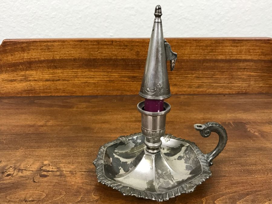 Vintage Candle Holder With Snuffer Marked Leonard [Photo 4]