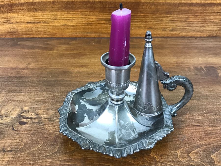 Vintage Candle Holder With Snuffer Marked Leonard [Photo 2]