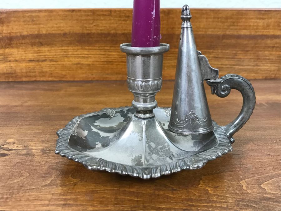 Vintage Candle Holder With Snuffer Marked Leonard [Photo 3]