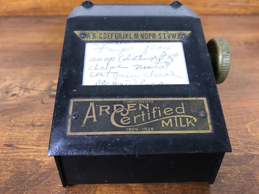 Vintage Advertising Arden Certified Milk Metal Mechanical Scrolling Note Pad Patent 1925 [Photo 2]