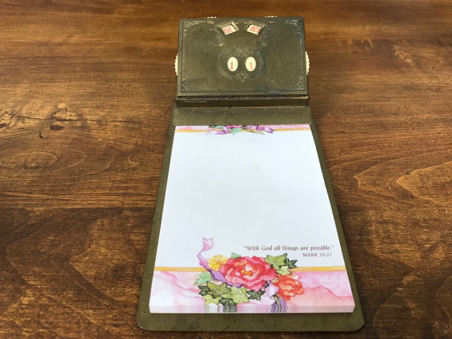 Vintage Brass Notepad Holder Mechanical Dial Desk Calendar [Photo 2]