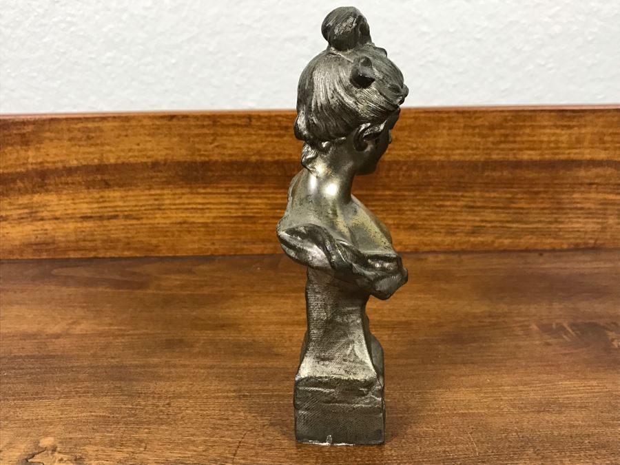 Small Vintage Metal Bust Of Lady Fauvette