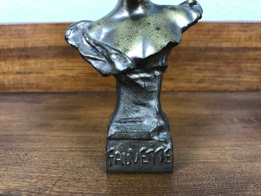 Small Vintage Metal Bust Of Lady Fauvette