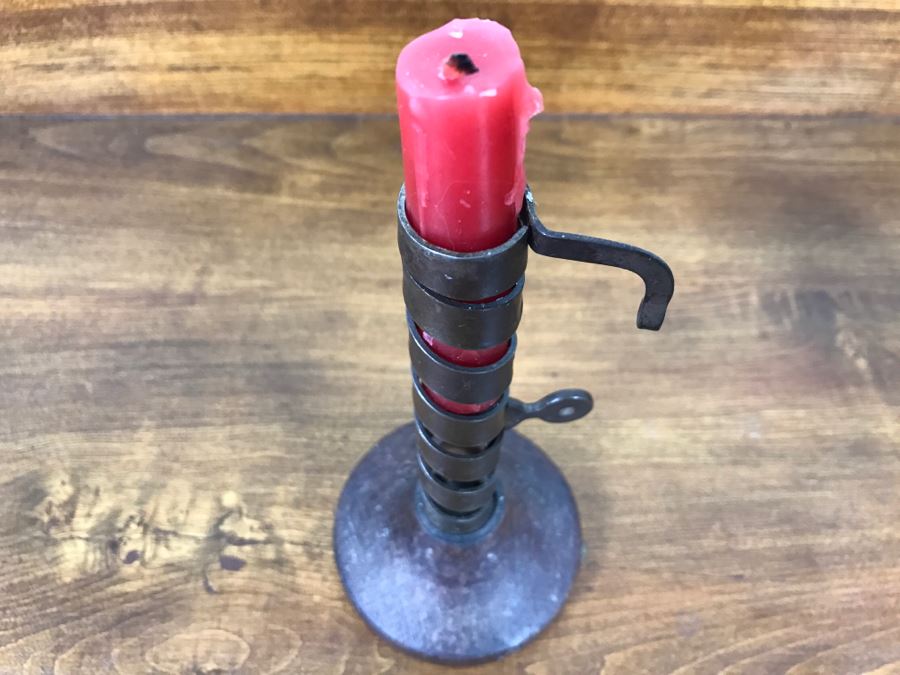 Antique Spiral Candlestick - Metal Piece Below Candle Rides Up Spiral To Push Candle Up [Photo 9]
