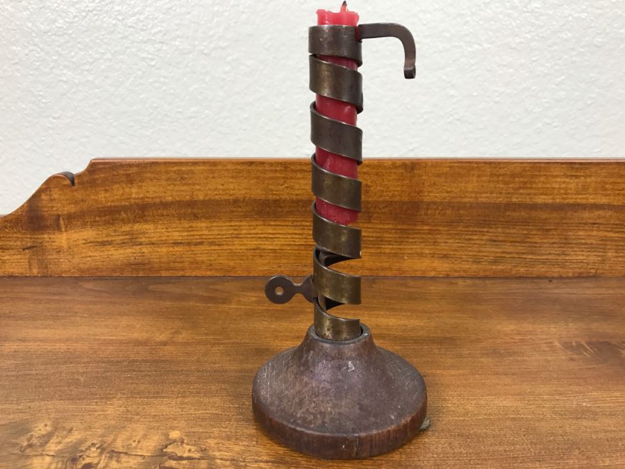 Antique Spiral Candlestick - Metal Piece Below Candle Rides Up Spiral To Push Candle Up [Photo 1]