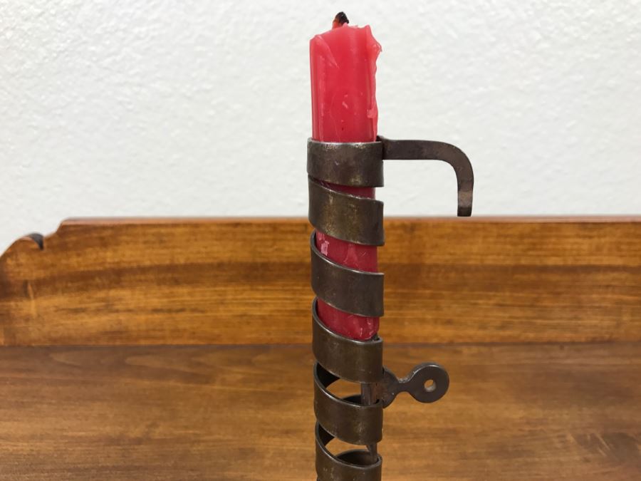 Antique Spiral Candlestick - Metal Piece Below Candle Rides Up Spiral To Push Candle Up [Photo 7]