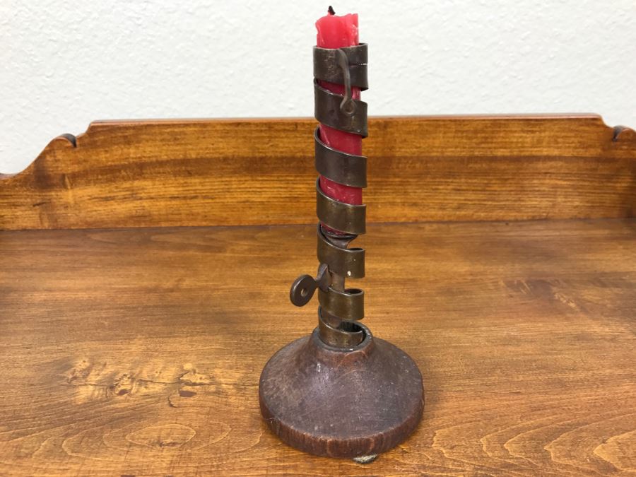Antique Spiral Candlestick - Metal Piece Below Candle Rides Up Spiral To Push Candle Up [Photo 11]
