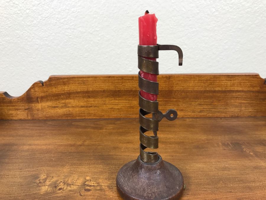 Antique Spiral Candlestick - Metal Piece Below Candle Rides Up Spiral To Push Candle Up [Photo 6]