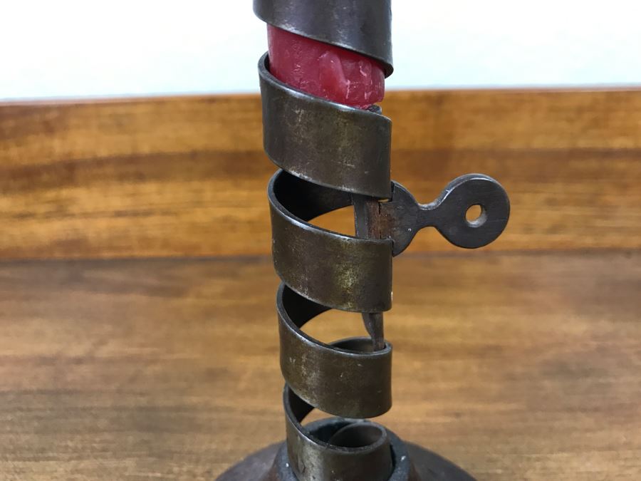 Antique Spiral Candlestick - Metal Piece Below Candle Rides Up Spiral To Push Candle Up [Photo 8]