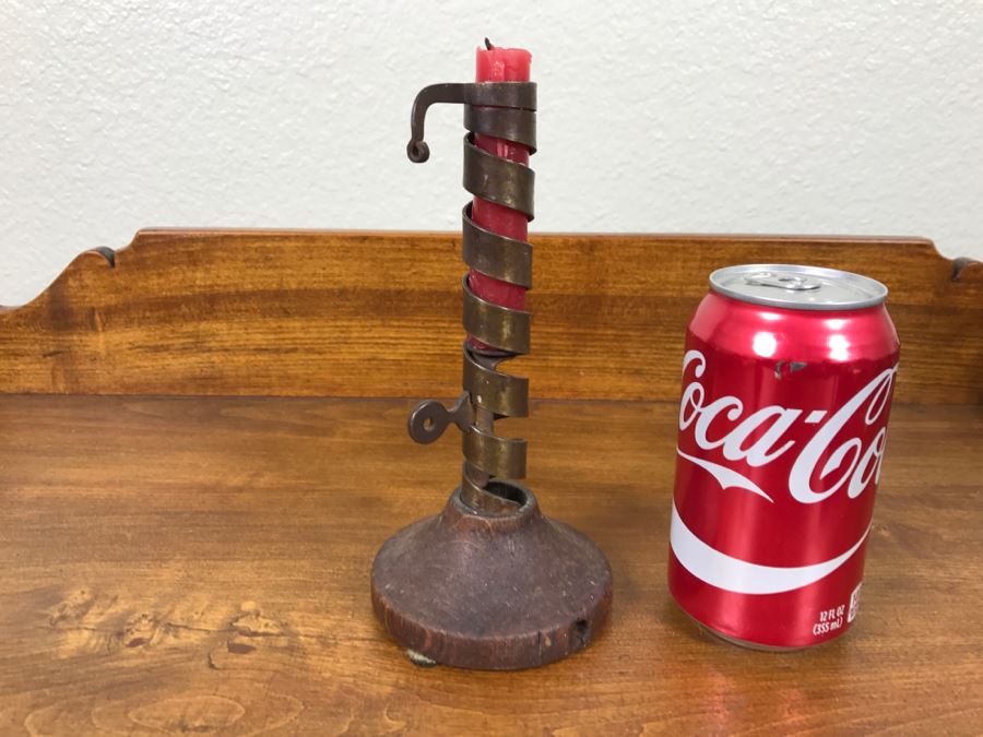 Antique Spiral Candlestick - Metal Piece Below Candle Rides Up Spiral To Push Candle Up [Photo 12]