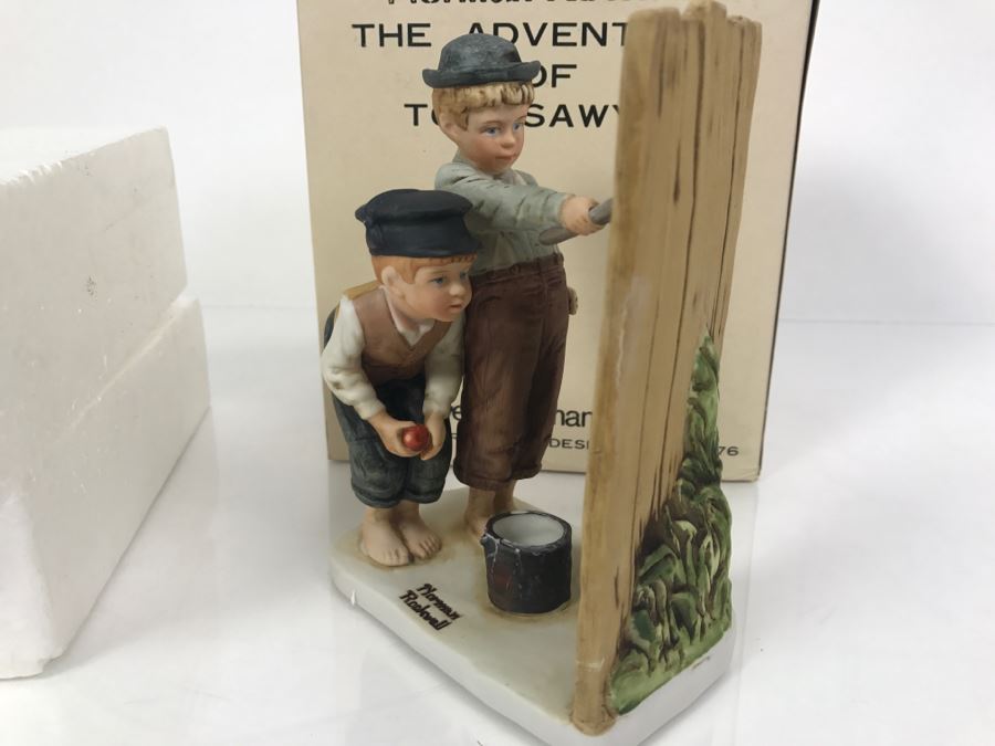 Vintage 1976 Norman Rockwell Figurine Dave Grossman Designs With Original Box The Adventures Of Tom Sawyer Limited Edition Whitewash [Photo 5]