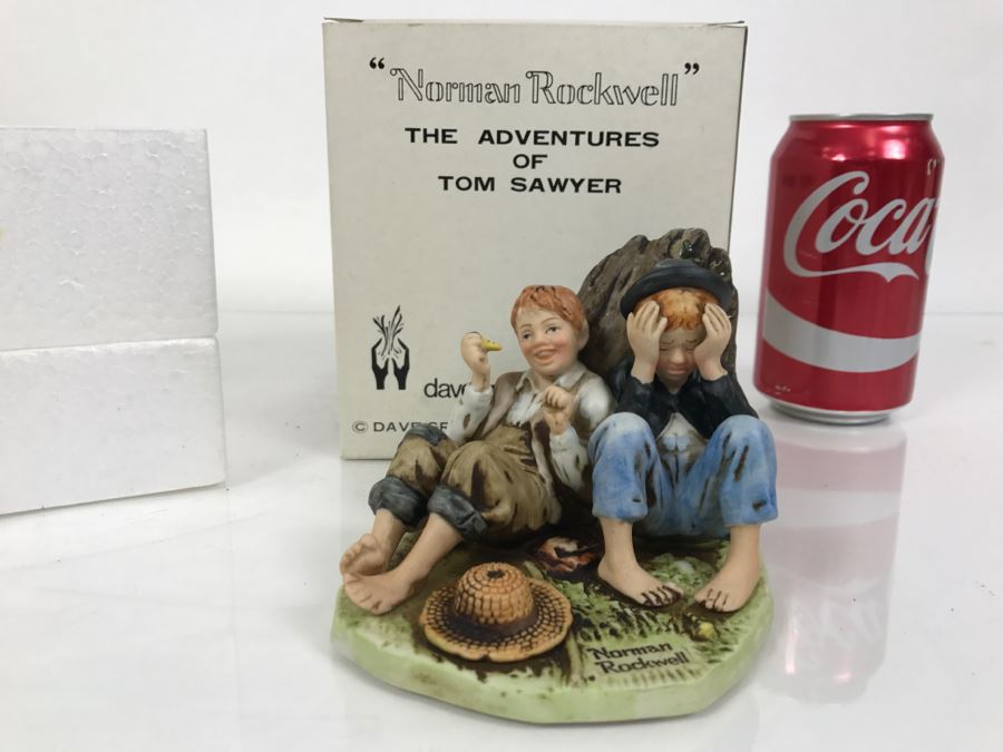 Vintage 1978 Norman Rockwell Figurine Dave Grossman Designs With Original Box The Adventures Of Tom Sawyer Limited Edition First Smoke [Photo 1]