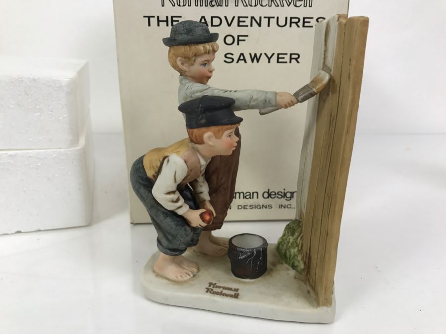 Vintage 1976 Norman Rockwell Figurine Dave Grossman Designs With Original Box The Adventures Of Tom Sawyer Limited Edition Whitewash [Photo 3]