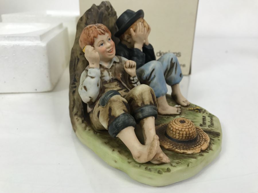 Vintage 1976 Norman Rockwell Figurine Dave Grossman Designs With Original Box The Adventures Of Tom Sawyer Limited Edition First Smoke [Photo 10]