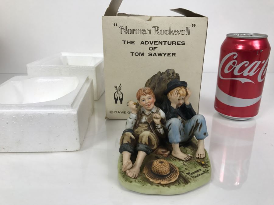 Vintage 1976 Norman Rockwell Figurine Dave Grossman Designs With Original Box The Adventures Of Tom Sawyer Limited Edition First Smoke [Photo 1]