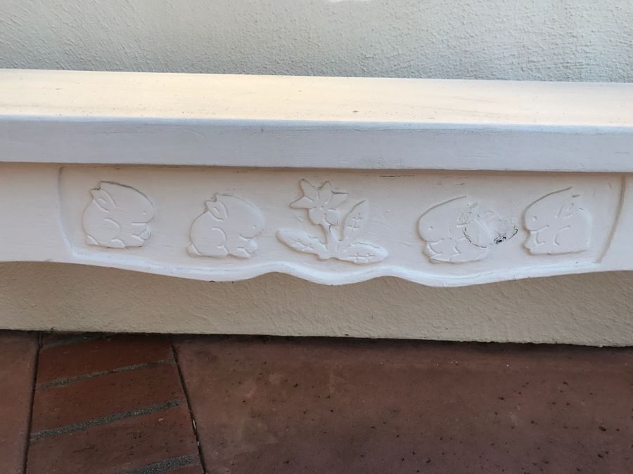 JUST ADDED - Vintage White Wooden Outdoor Bench [Photo 4]