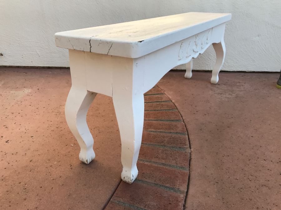 JUST ADDED - Vintage White Wooden Outdoor Bench [Photo 1]
