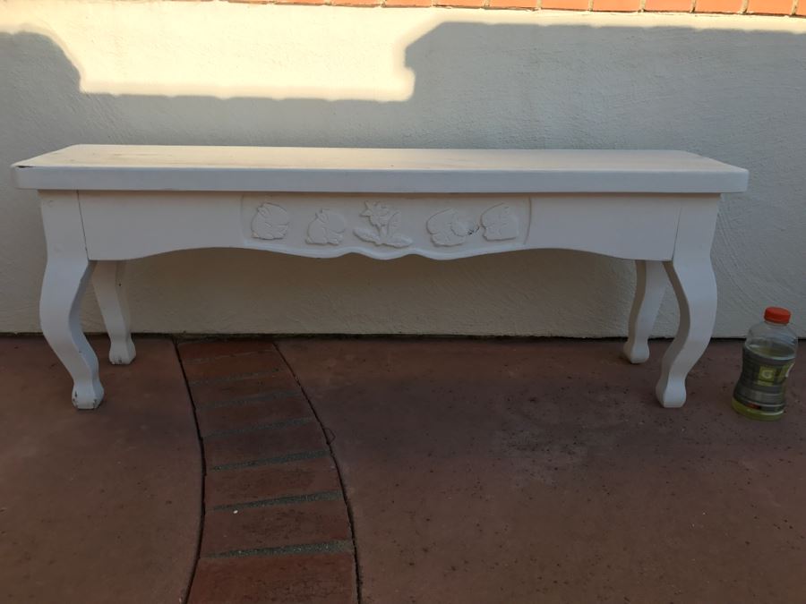 JUST ADDED - Vintage White Wooden Outdoor Bench [Photo 2]