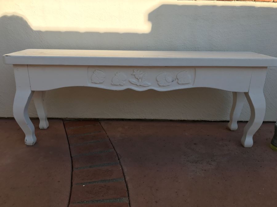 JUST ADDED - Vintage White Wooden Outdoor Bench [Photo 3]