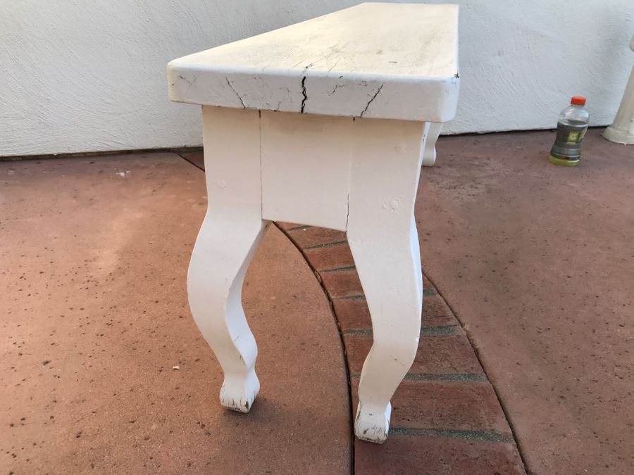 JUST ADDED - Vintage White Wooden Outdoor Bench [Photo 6]