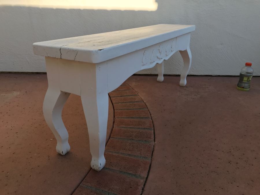 JUST ADDED - Vintage White Wooden Outdoor Bench [Photo 5]