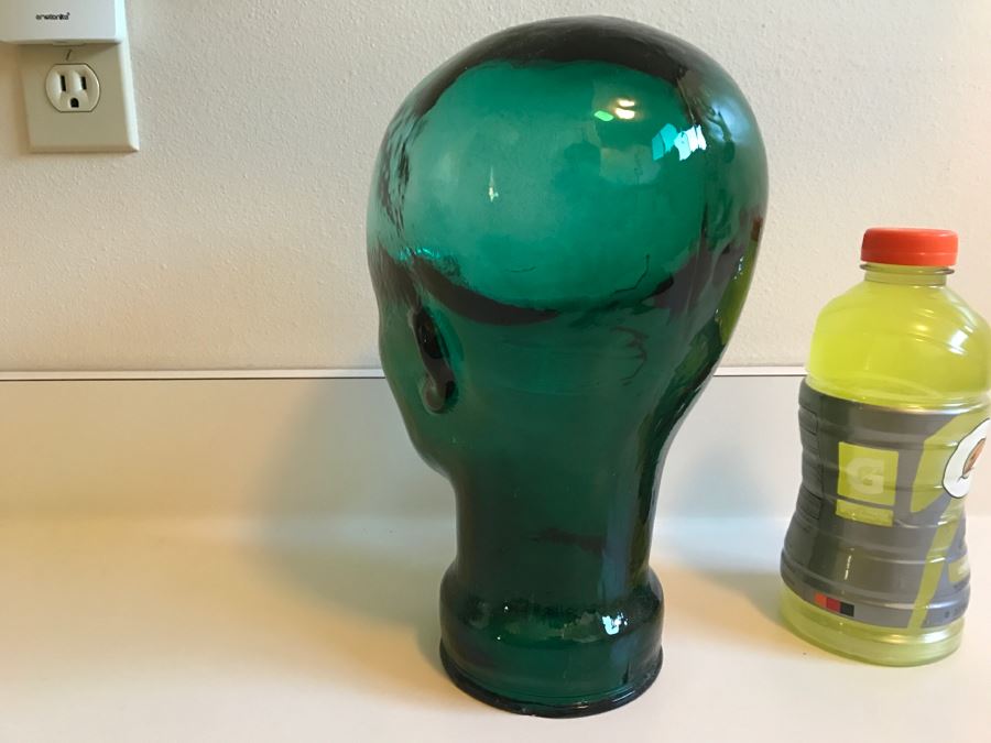 JUST ADDED - Vintage Green Glass Mannequin Head Hat Display [Photo 5]