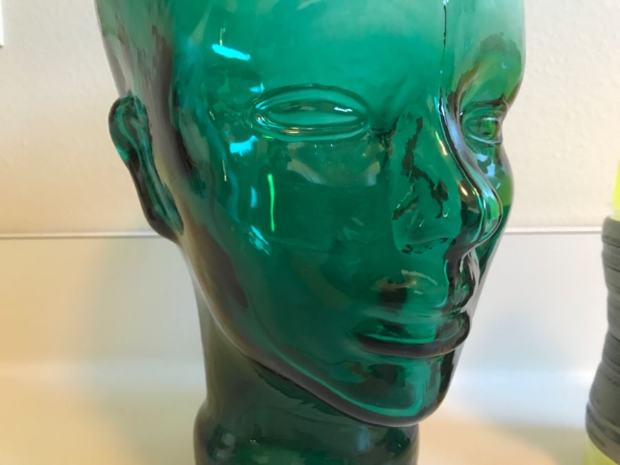 JUST ADDED - Vintage Green Glass Mannequin Head Hat Display [Photo 3]