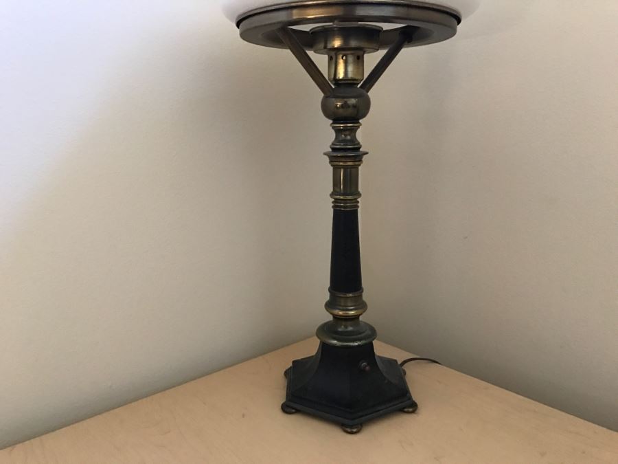 JUST ADDED - Vintage Brass Table Lamp With White Glass Shade [Photo 8]