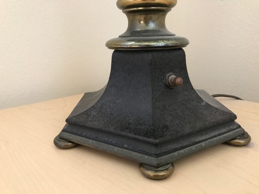 JUST ADDED - Vintage Brass Table Lamp With White Glass Shade [Photo 6]