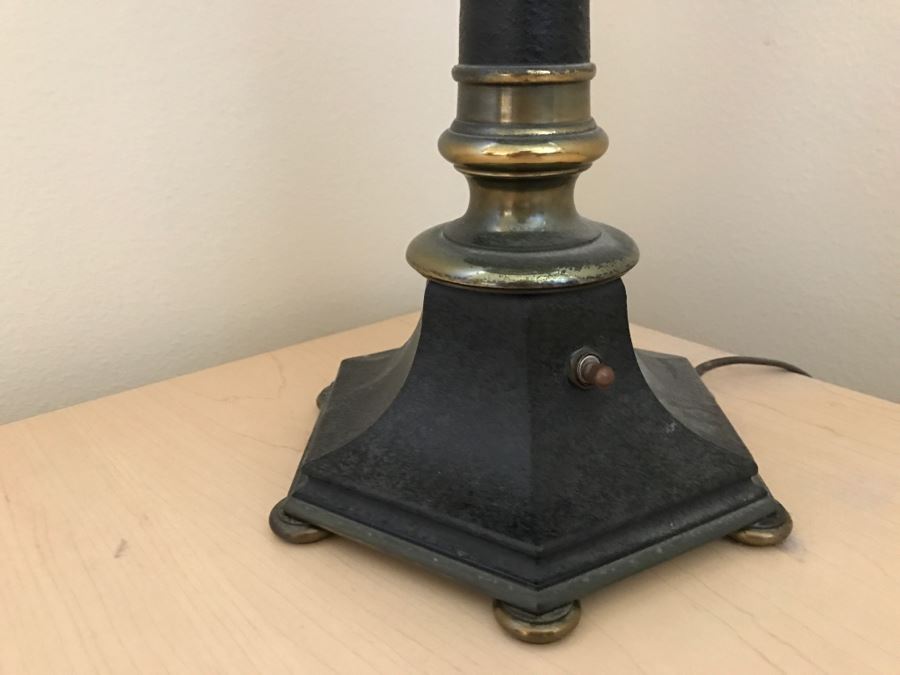 JUST ADDED - Vintage Brass Table Lamp With White Glass Shade [Photo 7]