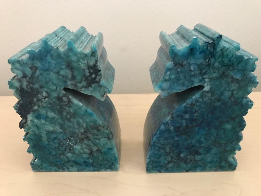 JUST ADDED - Pair Of Vintage Genuine Alabaster Hand Carved In Italy Seahorse Bookends [Photo 5]