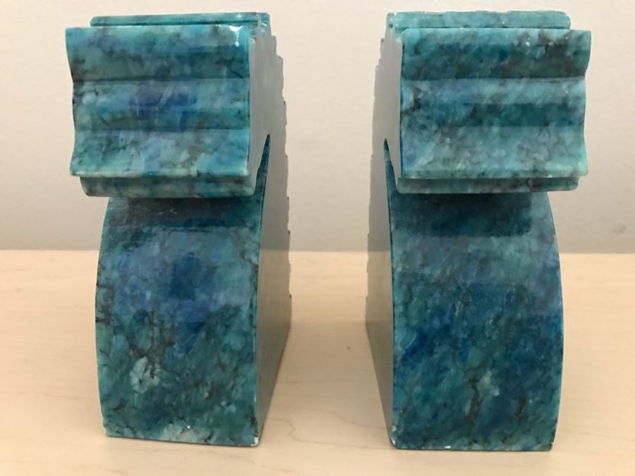 JUST ADDED - Pair Of Vintage Genuine Alabaster Hand Carved In Italy Seahorse Bookends [Photo 3]